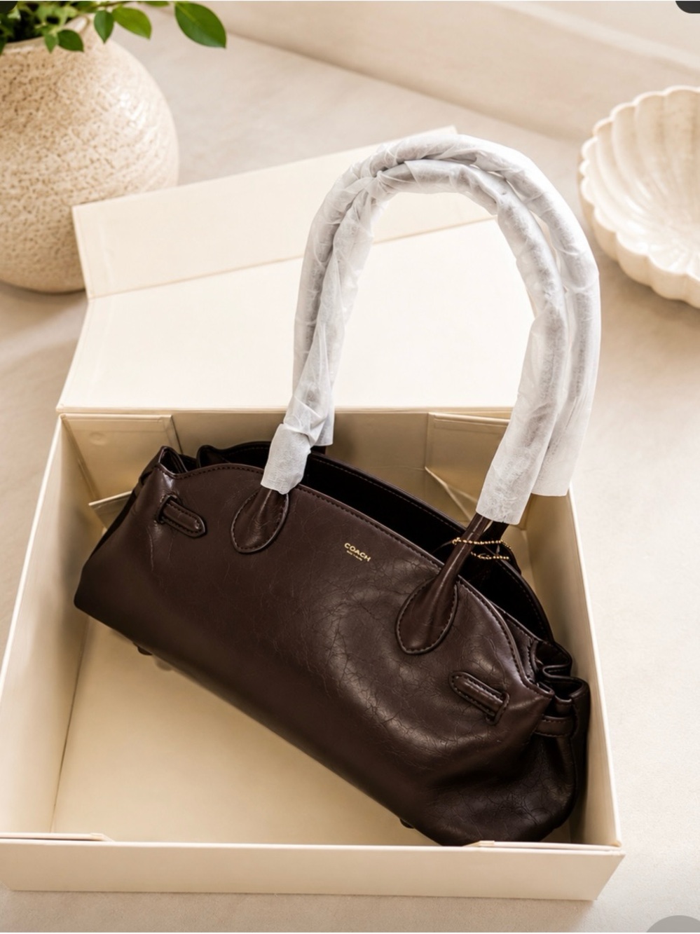Coach Dark Brown Leather Satchel with Gold Logo - Picture 2 of 7